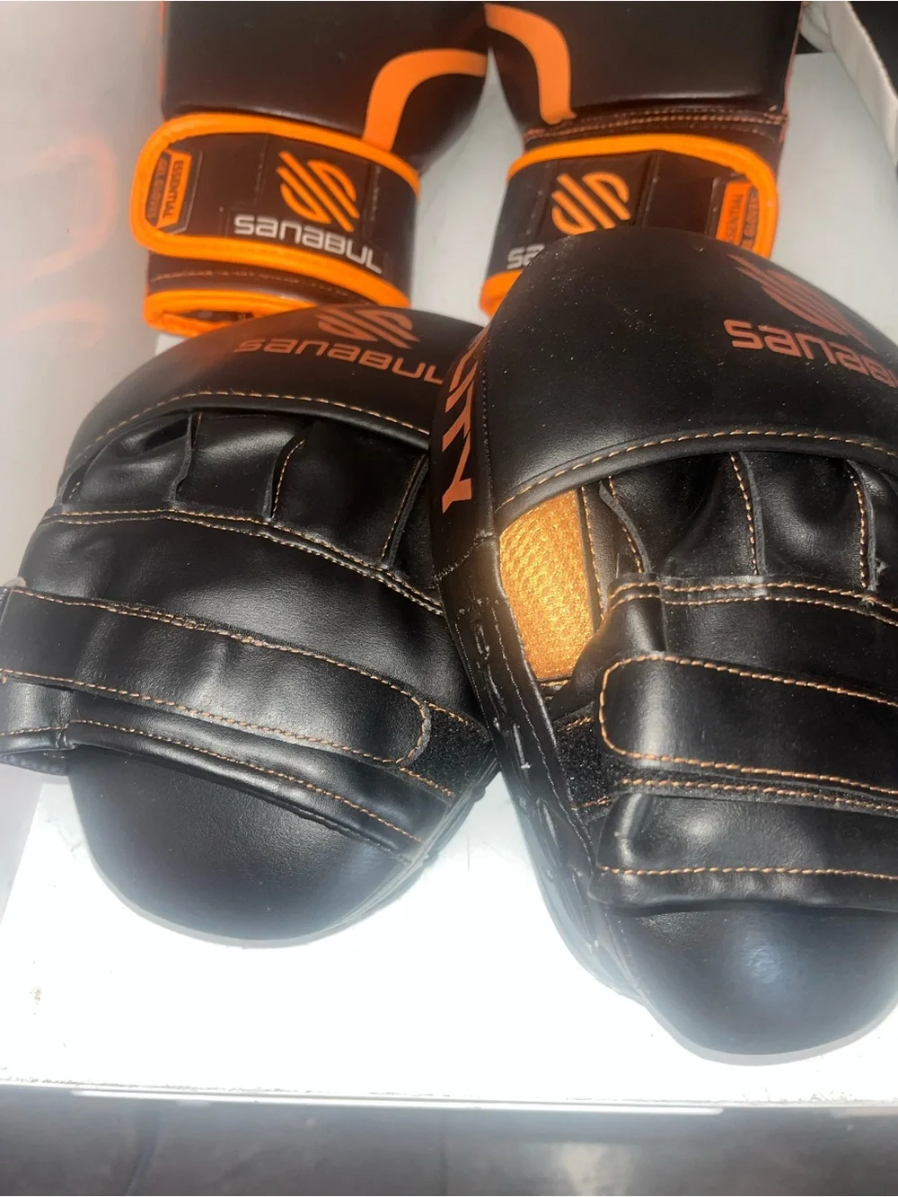 Adult Black and Orange Training Gloves and Mitts Set